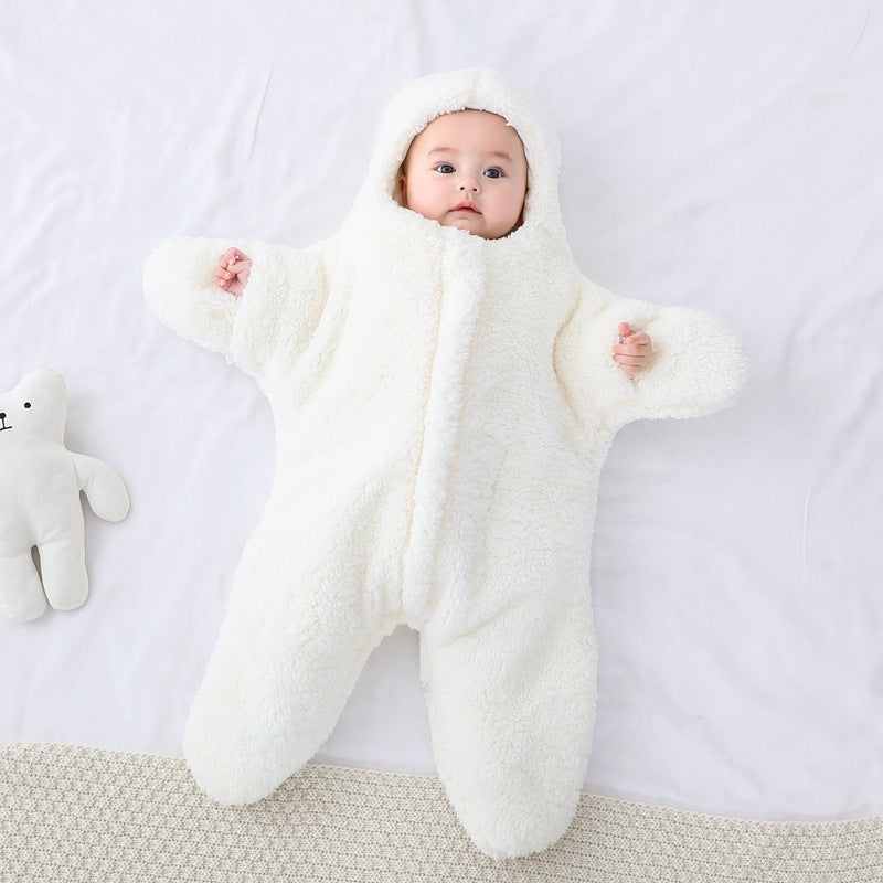 Baby Starfish Lamb Velvet Sleeping Bag Comfortable Newborn Baby Male And Female Baby Outing Winter Quilt Plus Cotton Thickening - Flapzi