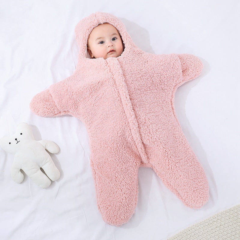 Baby Starfish Lamb Velvet Sleeping Bag Comfortable Newborn Baby Male And Female Baby Outing Winter Quilt Plus Cotton Thickening - Flapzi